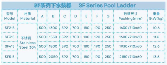 SF215 Thang hồ bơi bằng thép không gỉ