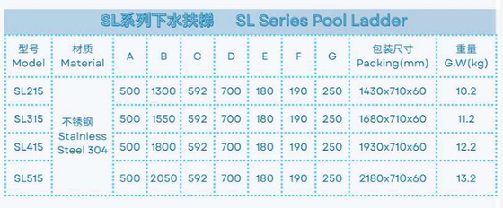 SL215 Thang hồ bơi bằng thép không gỉ