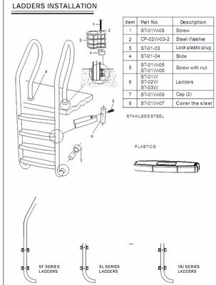 5 bậc thang bể bơi bằng thép không gỉ 1.35mm