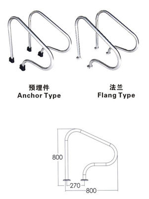 Đường ray cầu thang bể bơi bằng bạc 1.0mm SS316