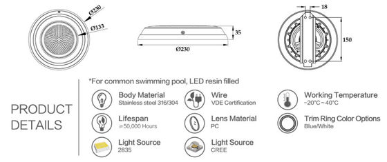 4 dây đèn bể bơi 230mm RGB 12W IP68 12 v