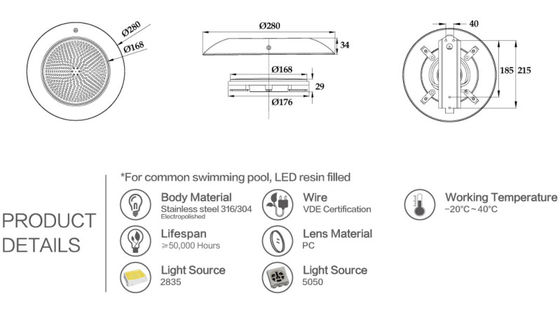 Đèn hồ bơi ngoài trời 18 watt IP68 Inground