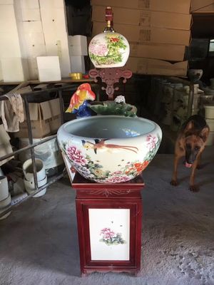 Trang trí nội thất Bát cá Koi cá voi với hoa văn hoa mẫu đơn